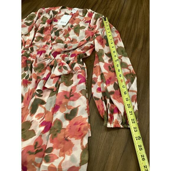MISA Caria sonora flora Blouson Sleeve Tie Waist Mini Dress Floral Multicolor L - Picture 5 of 12